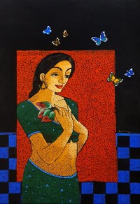 Kausar Bhatti, Waiting, 24 x 36 Inch, Acrylic on Canvas, Figurative Painting, AC-KSR-021